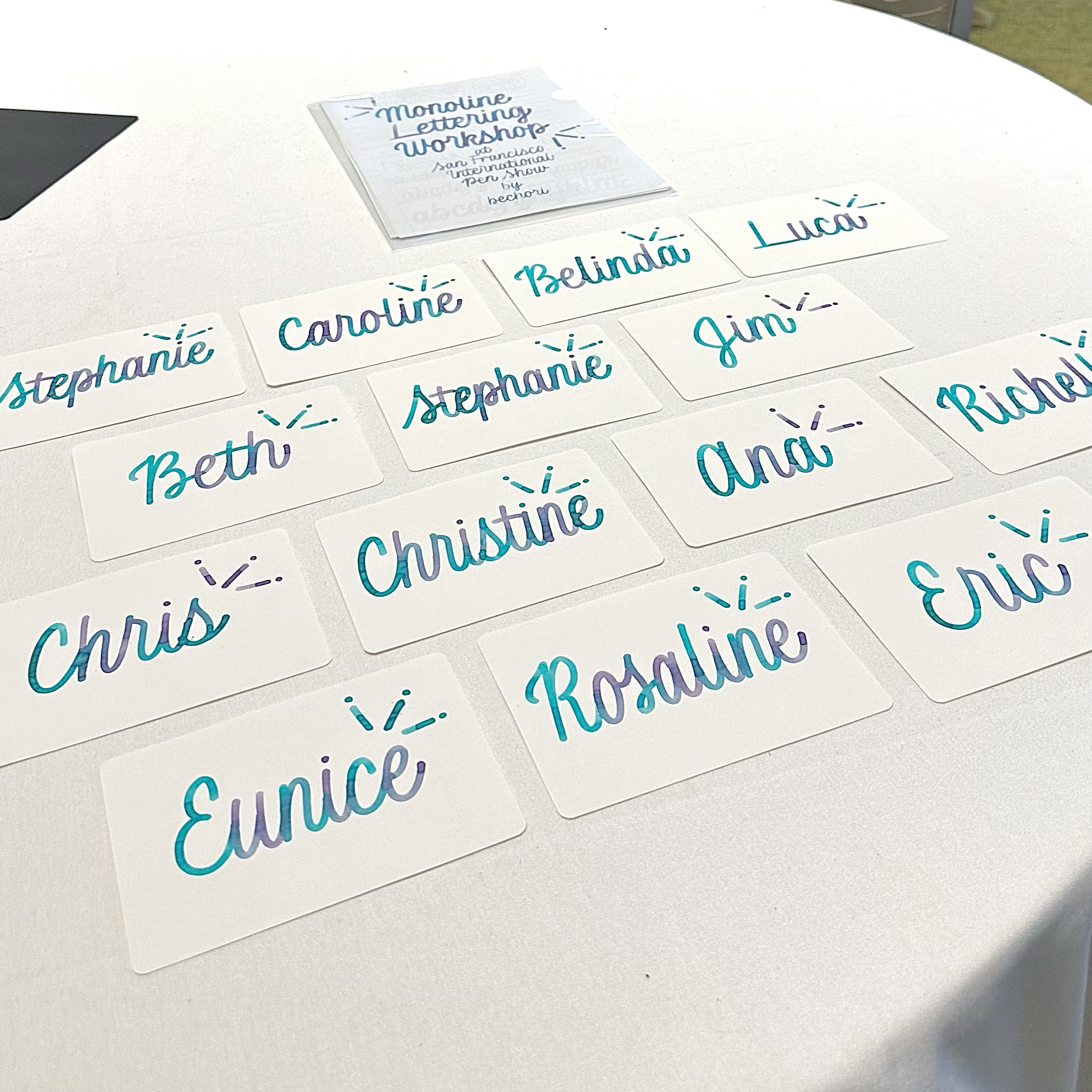 Bechori workshop preparations - handlettered name placeholders
