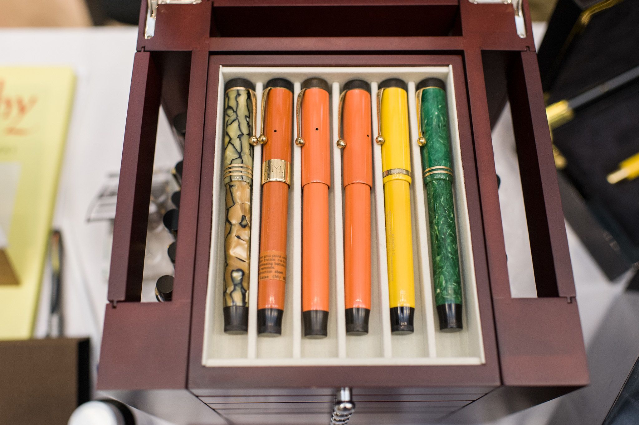 Fountain pens in fountain pen tray