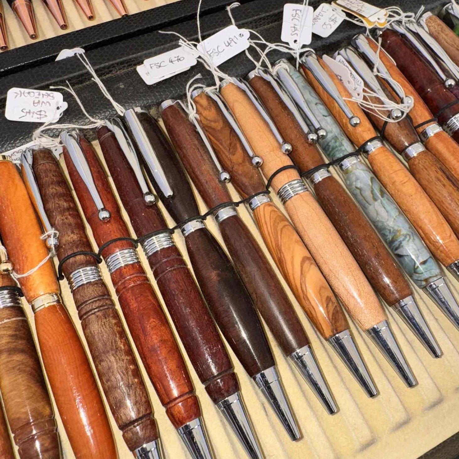 Tray of bespoke pens