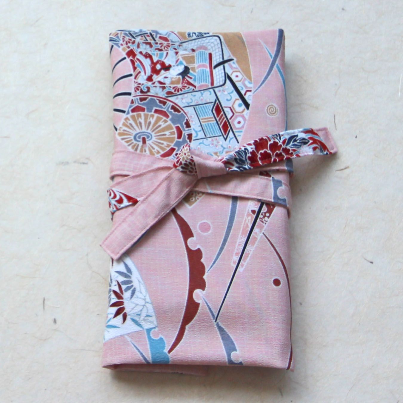 Pink japanese motiff recycled kimono journal wrap