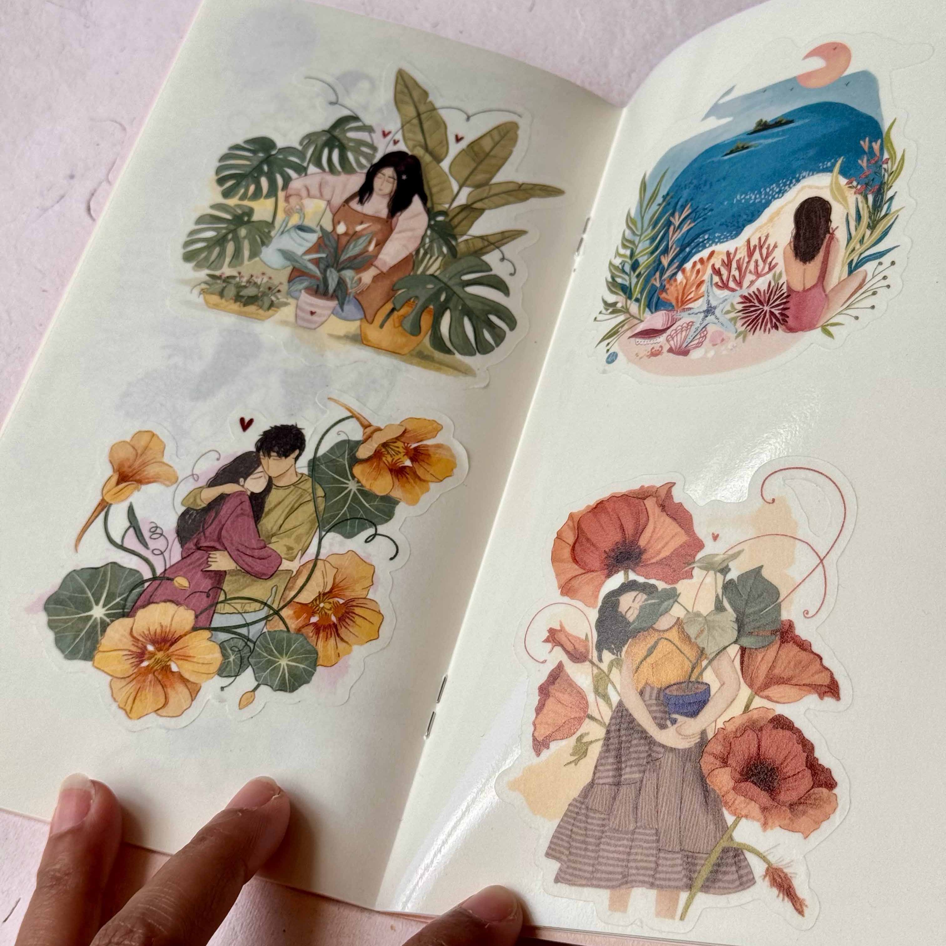 stickers in a notebook