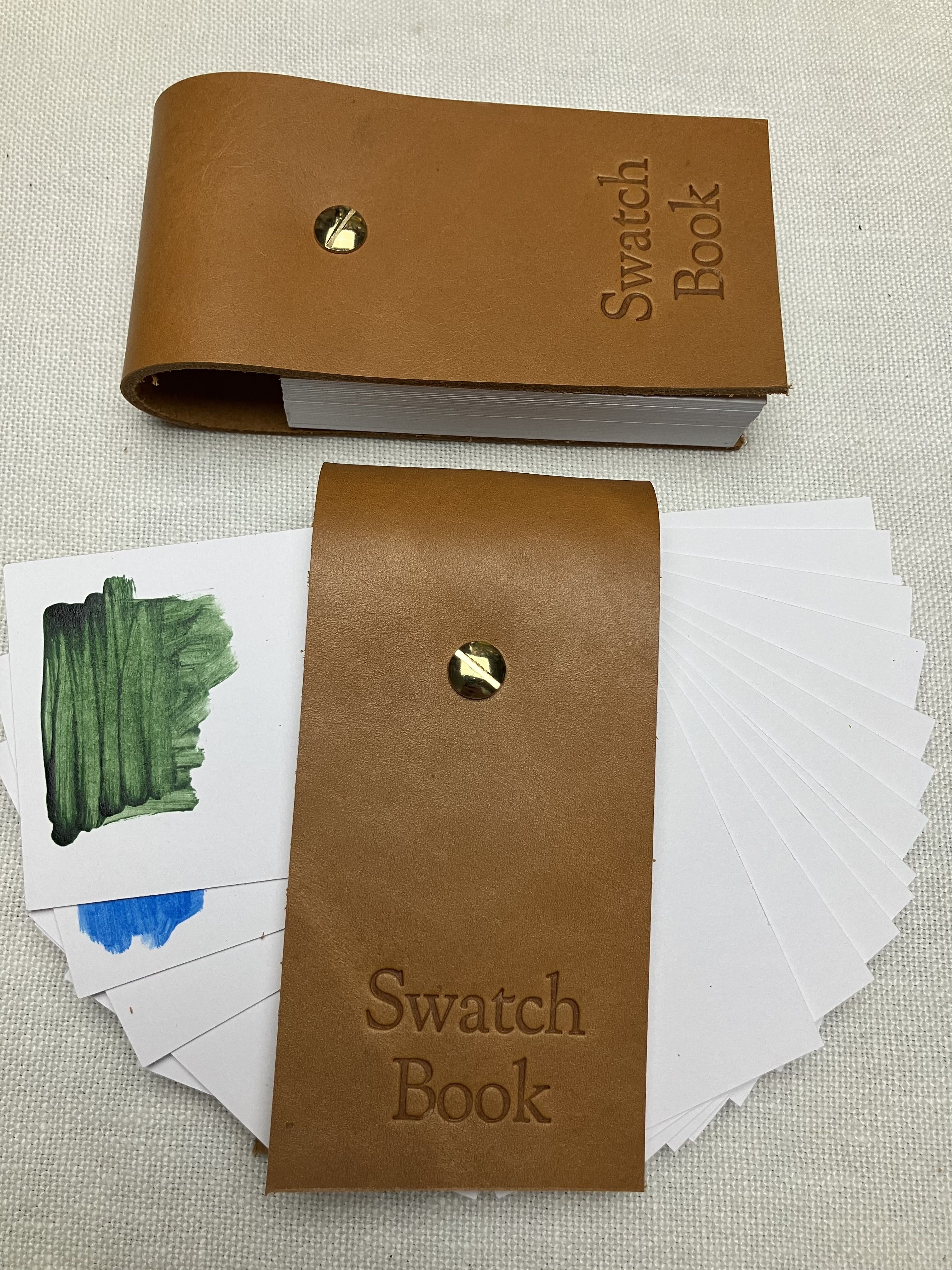 Leather bound ink swatch book cover