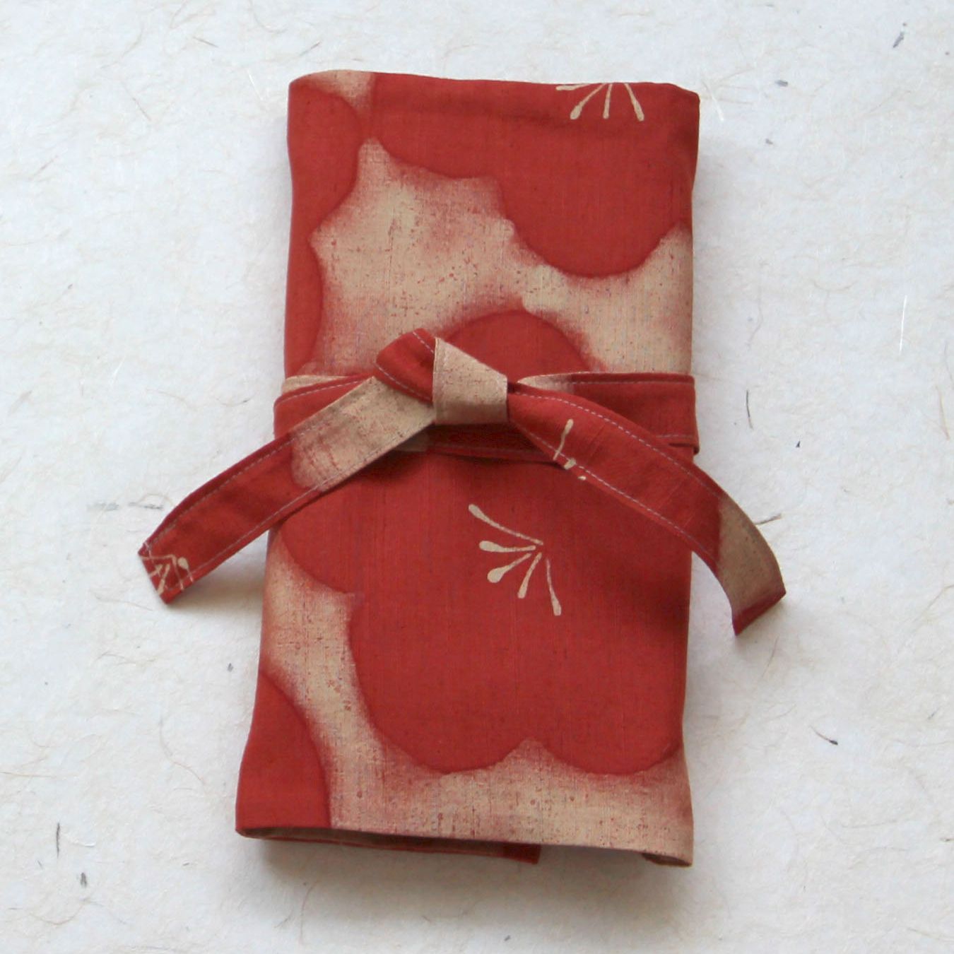 Red sakura pattern recycled kimono journal wrap