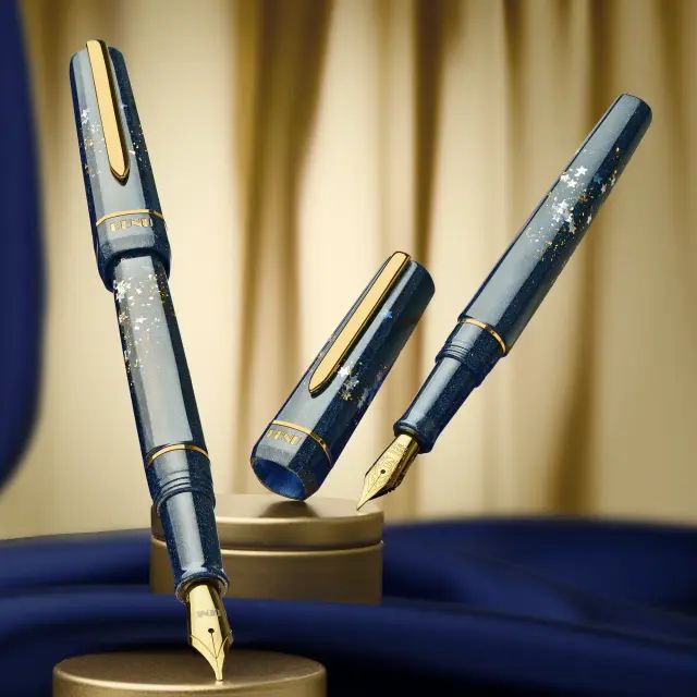 two Benu fountain pen in midnight blue with stars