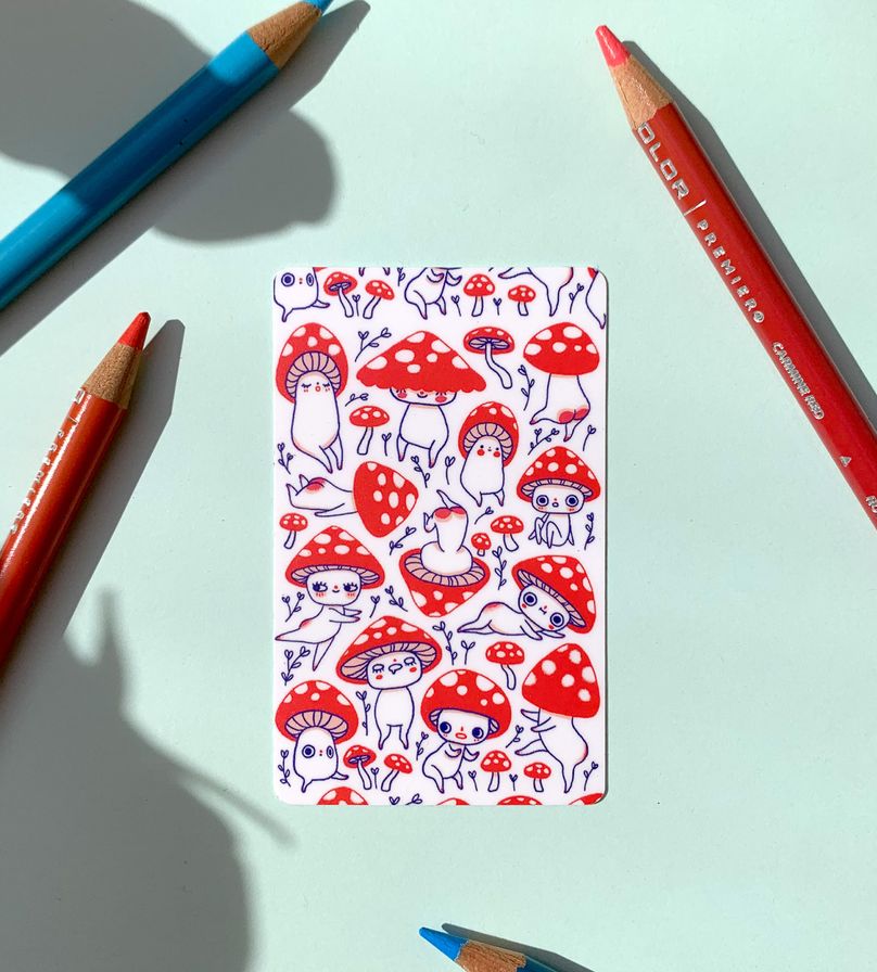 fun mushroom-character illustrations and pencils