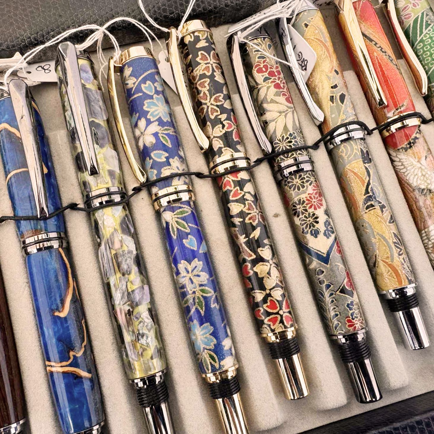 Tray of bespoke fountain pens
