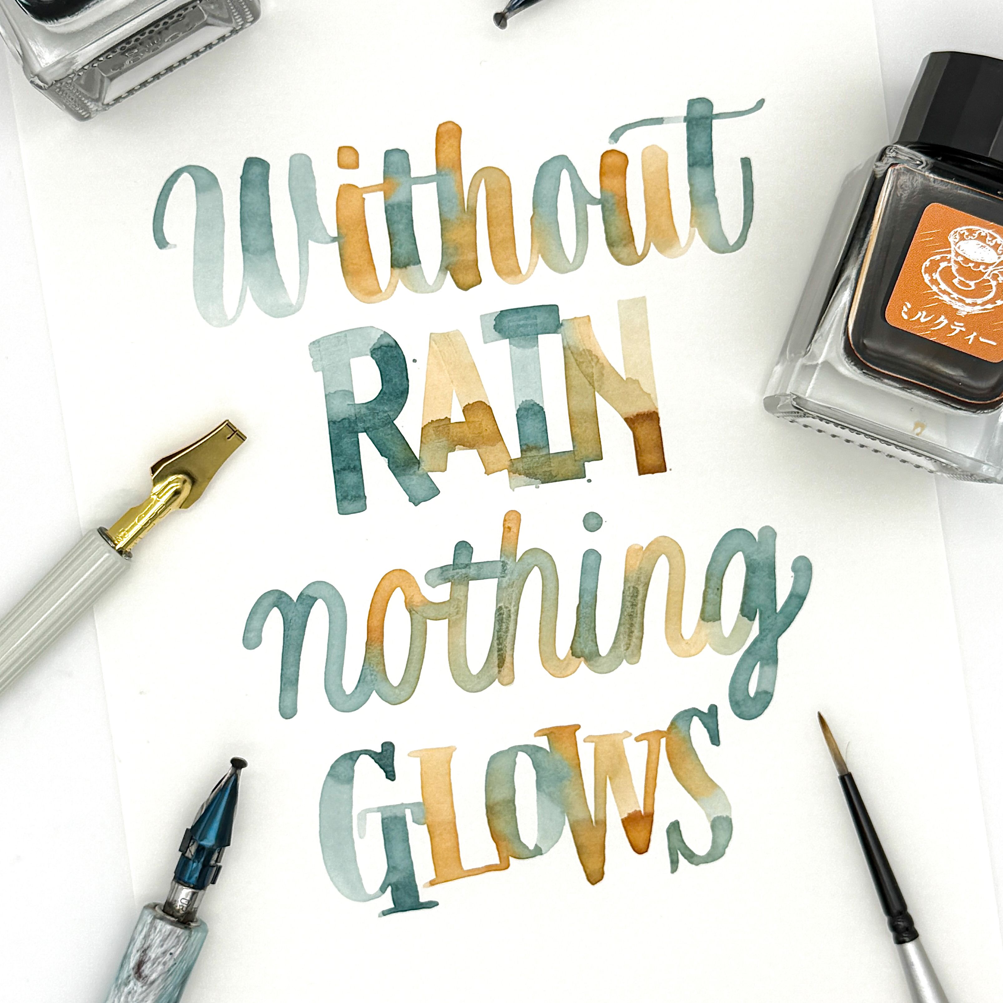 Handlettering. Without rain nothing grows