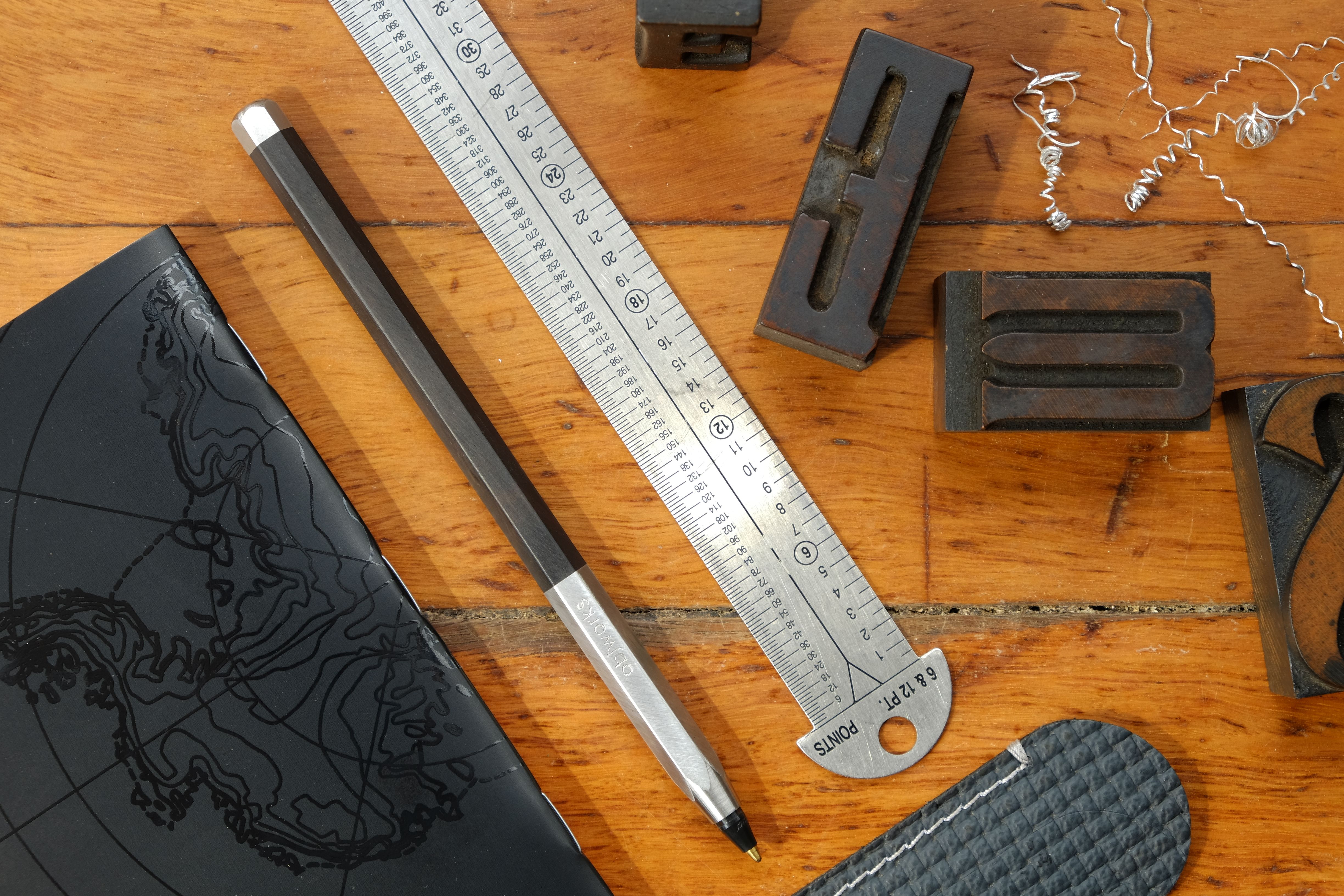 Object Works Stainless Pen, ruler, and other desk accoutrement