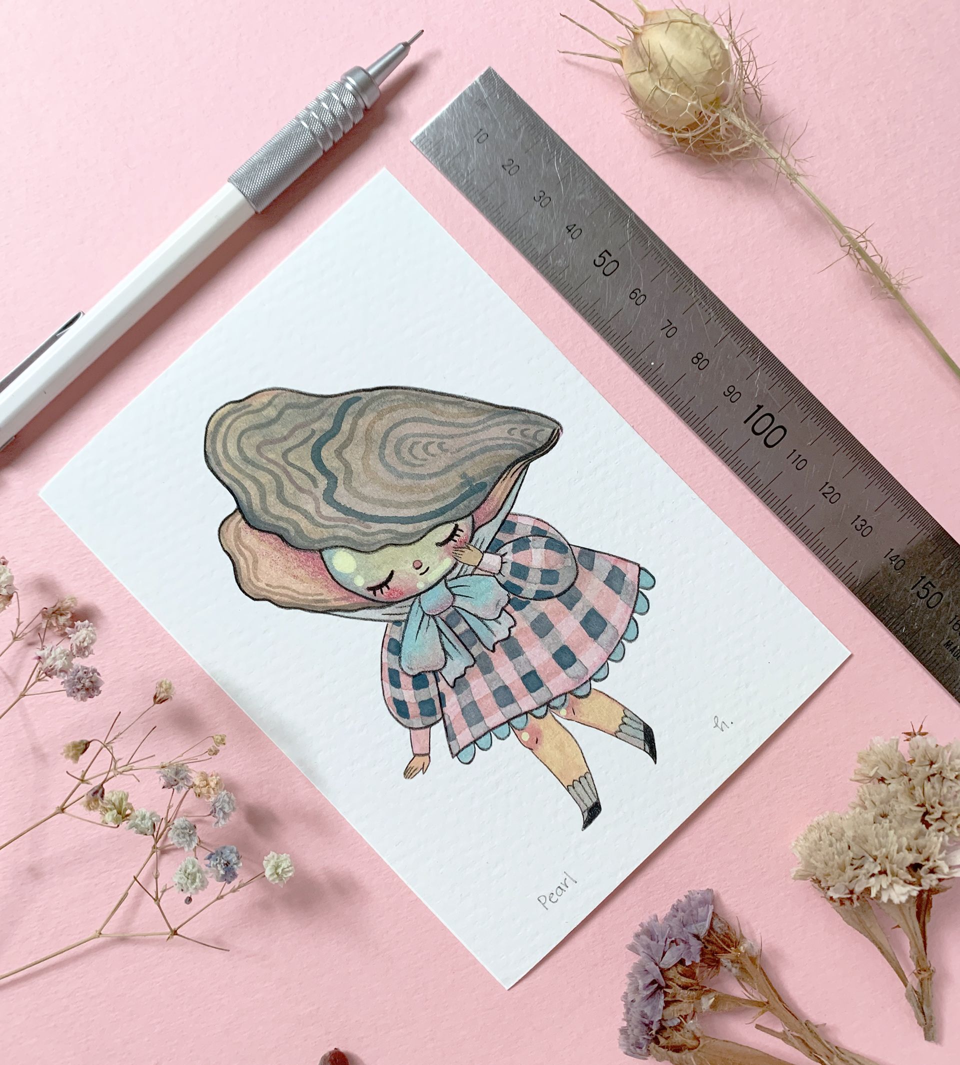 Cute oyster girl illustration