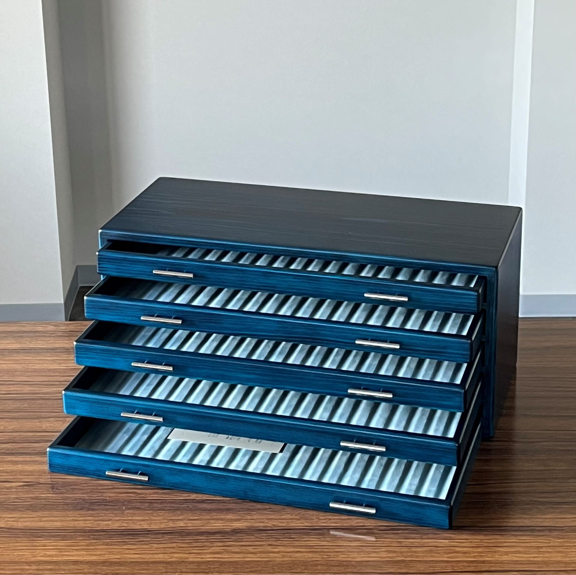 Blue Hinoki wood 100x pen case five trays