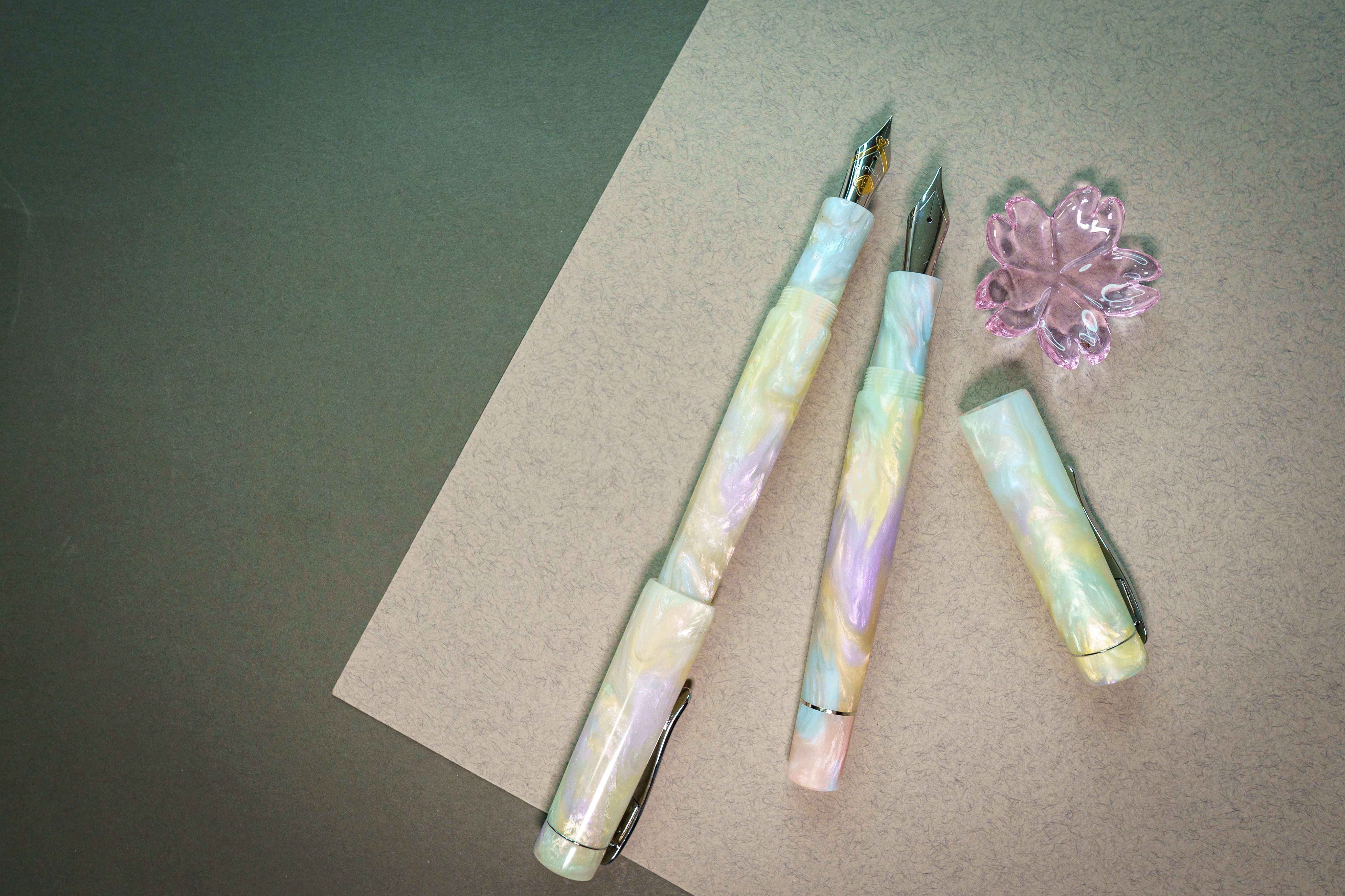 two rainbow paddle pop coloured fountain pens
