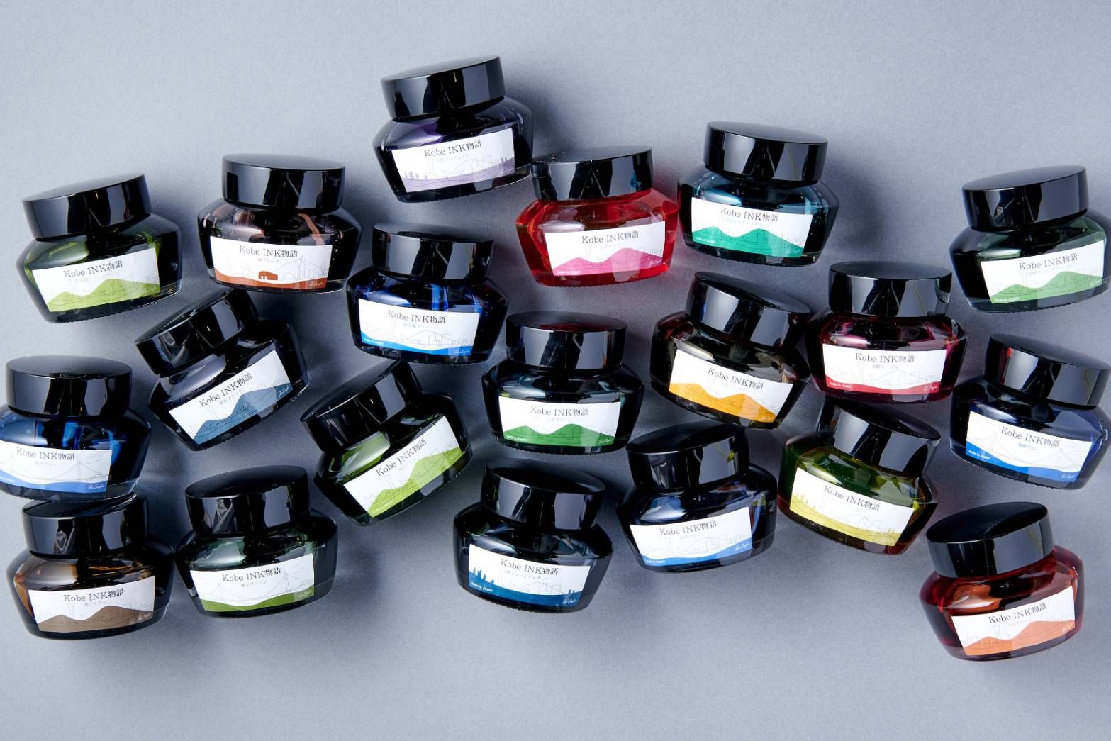 A variety of different coloured Kobe Ink Story inks