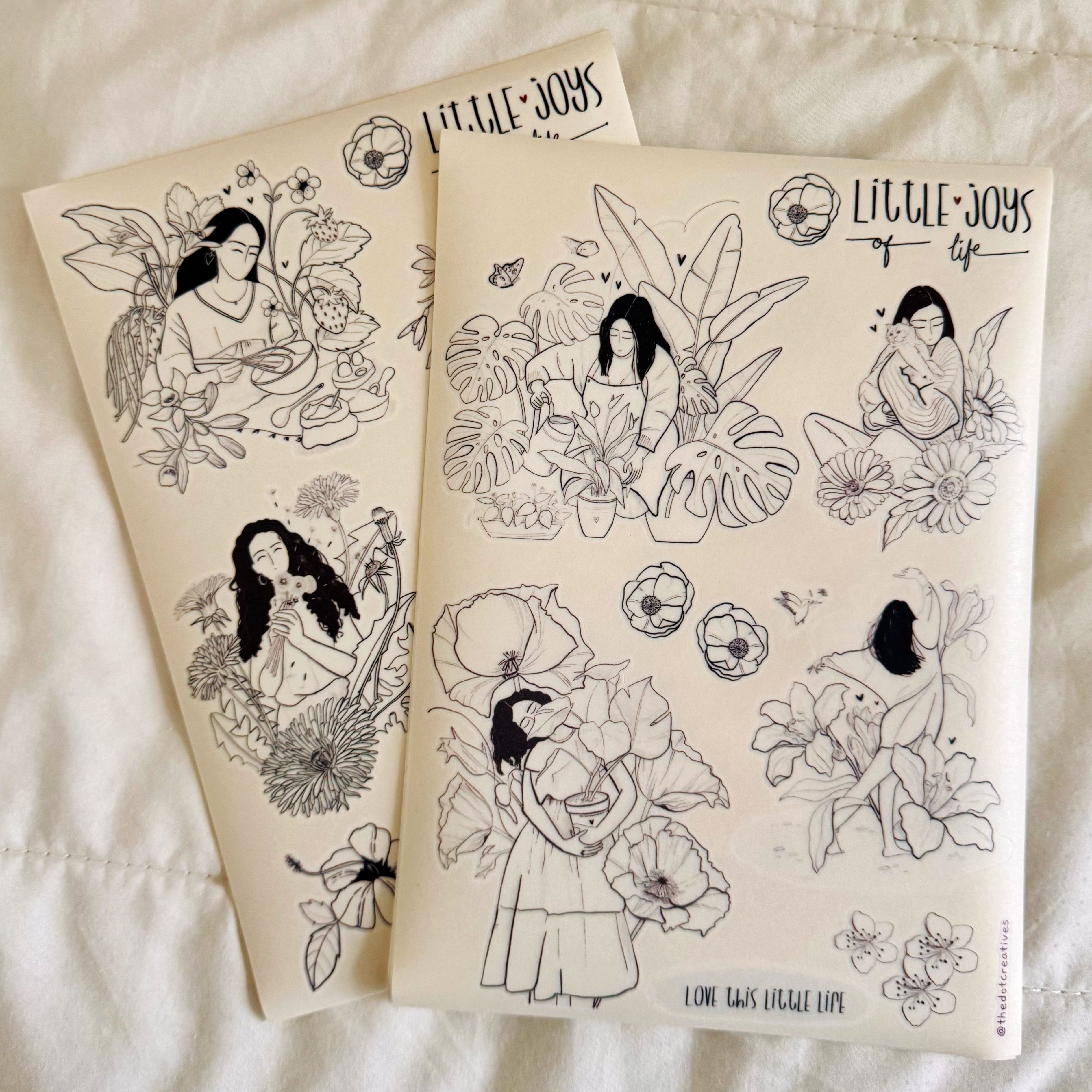 Line drawing sticker sheets