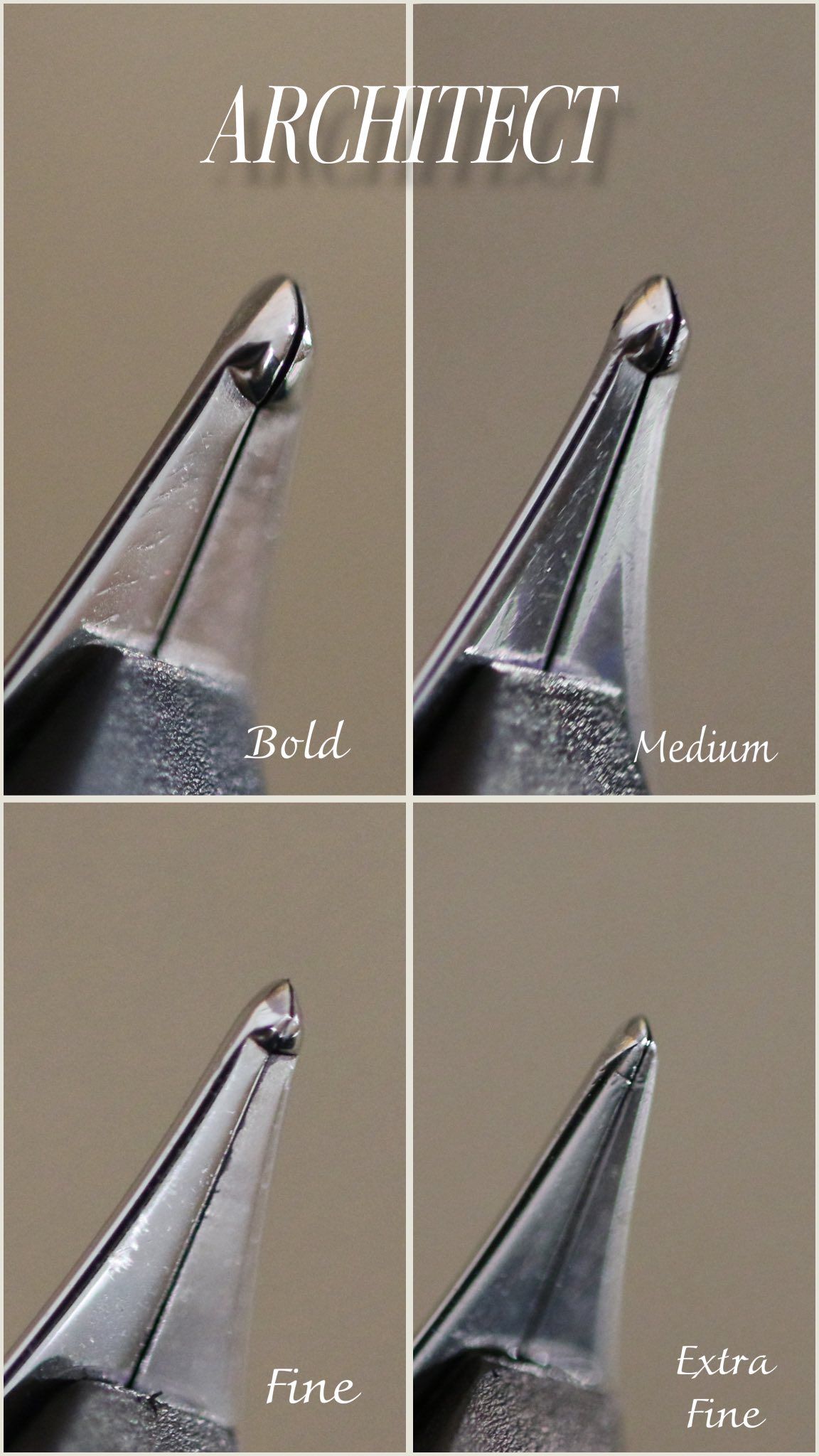close up of architect nibs