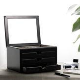 Black hinoki wood pen case three tray ink and pen