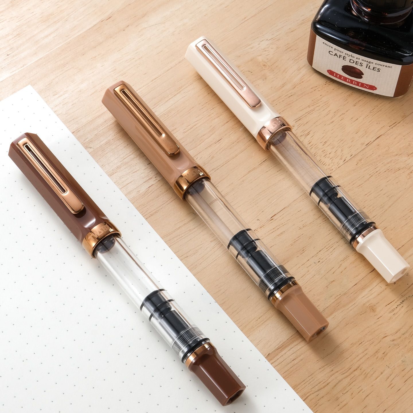 Three TWSBI fountain pens and Herbin ink