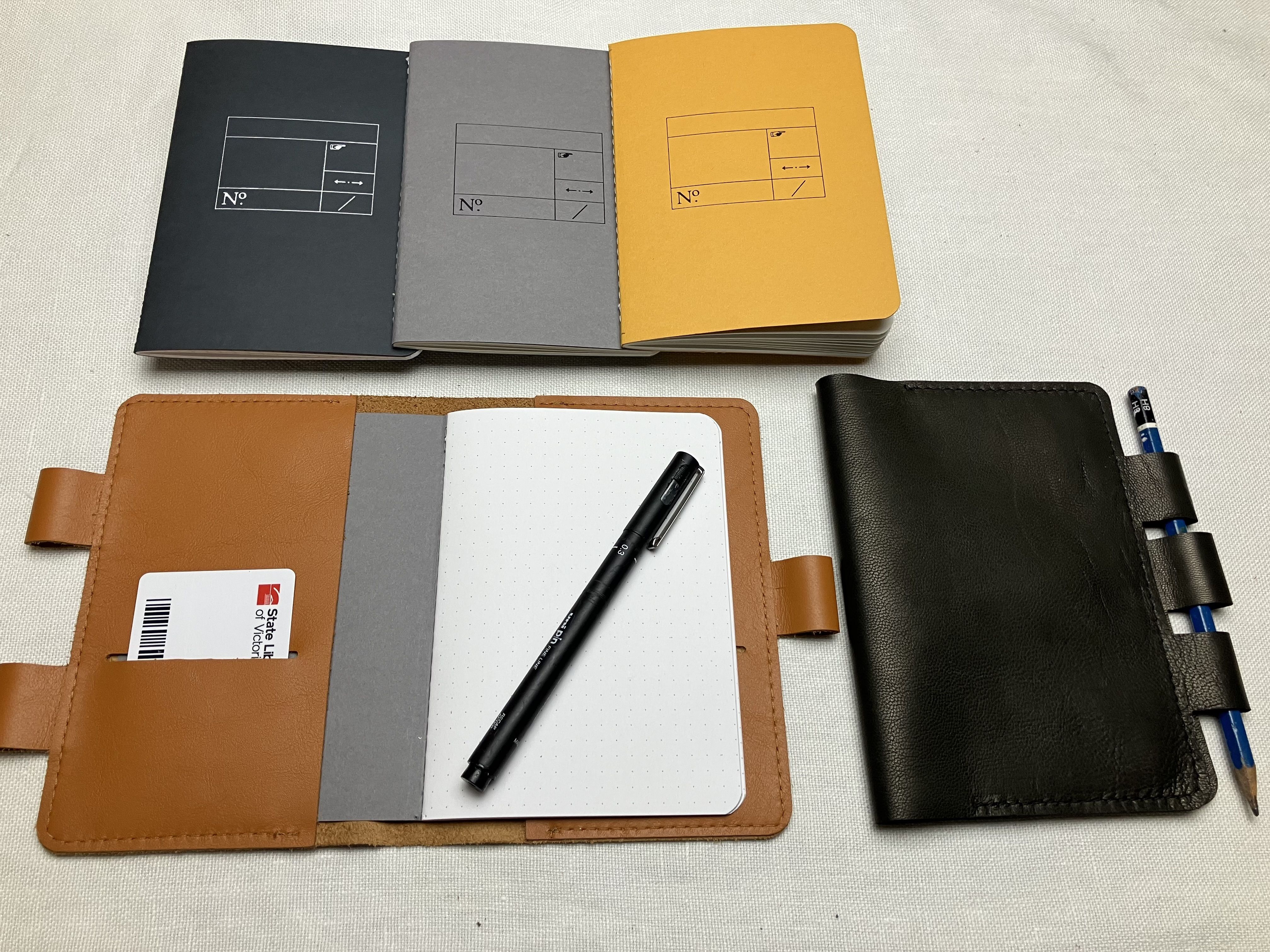 Leather bound notebook covers and notebooks