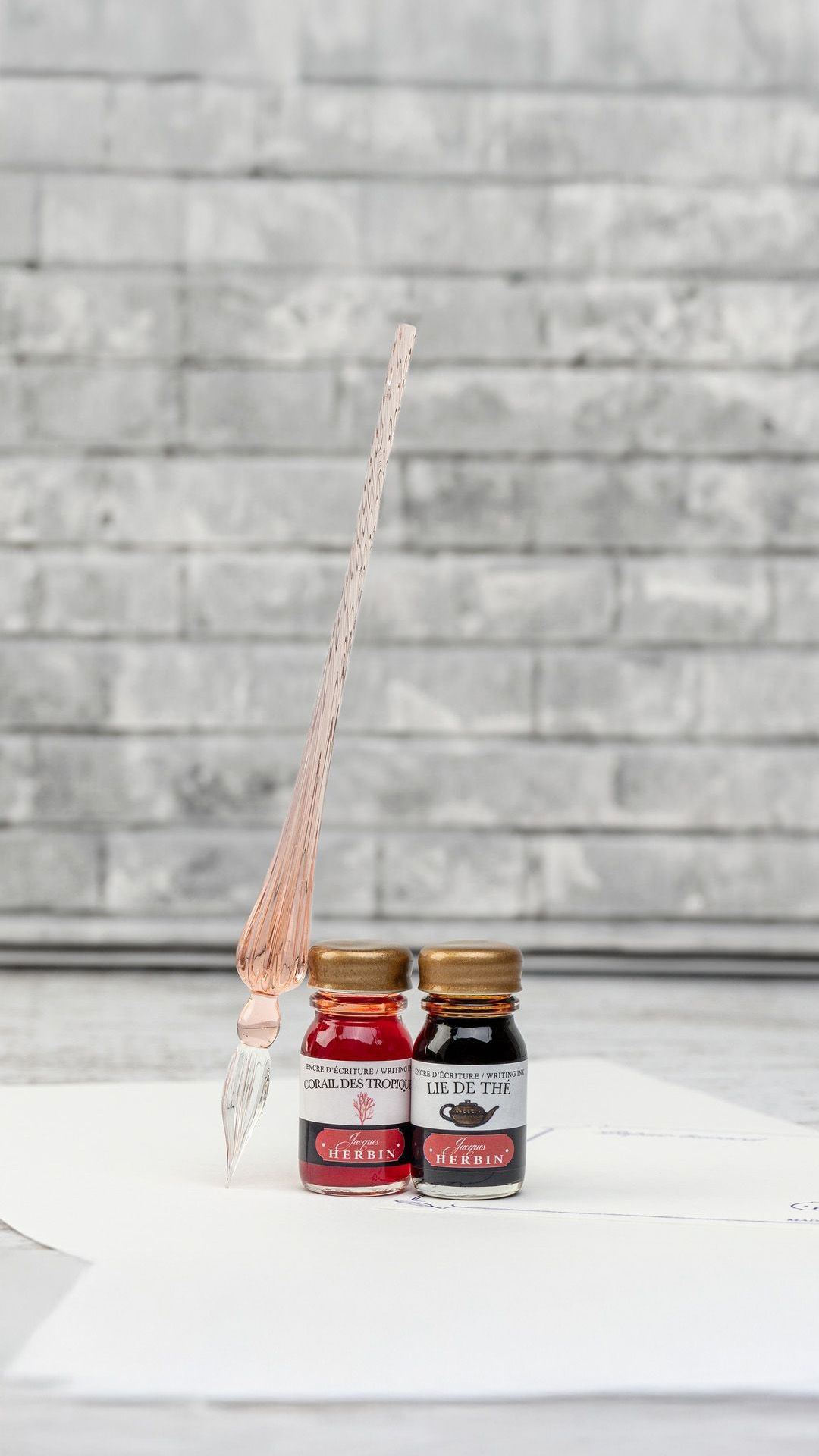 Coral glass dip pen and Herbin mini inks