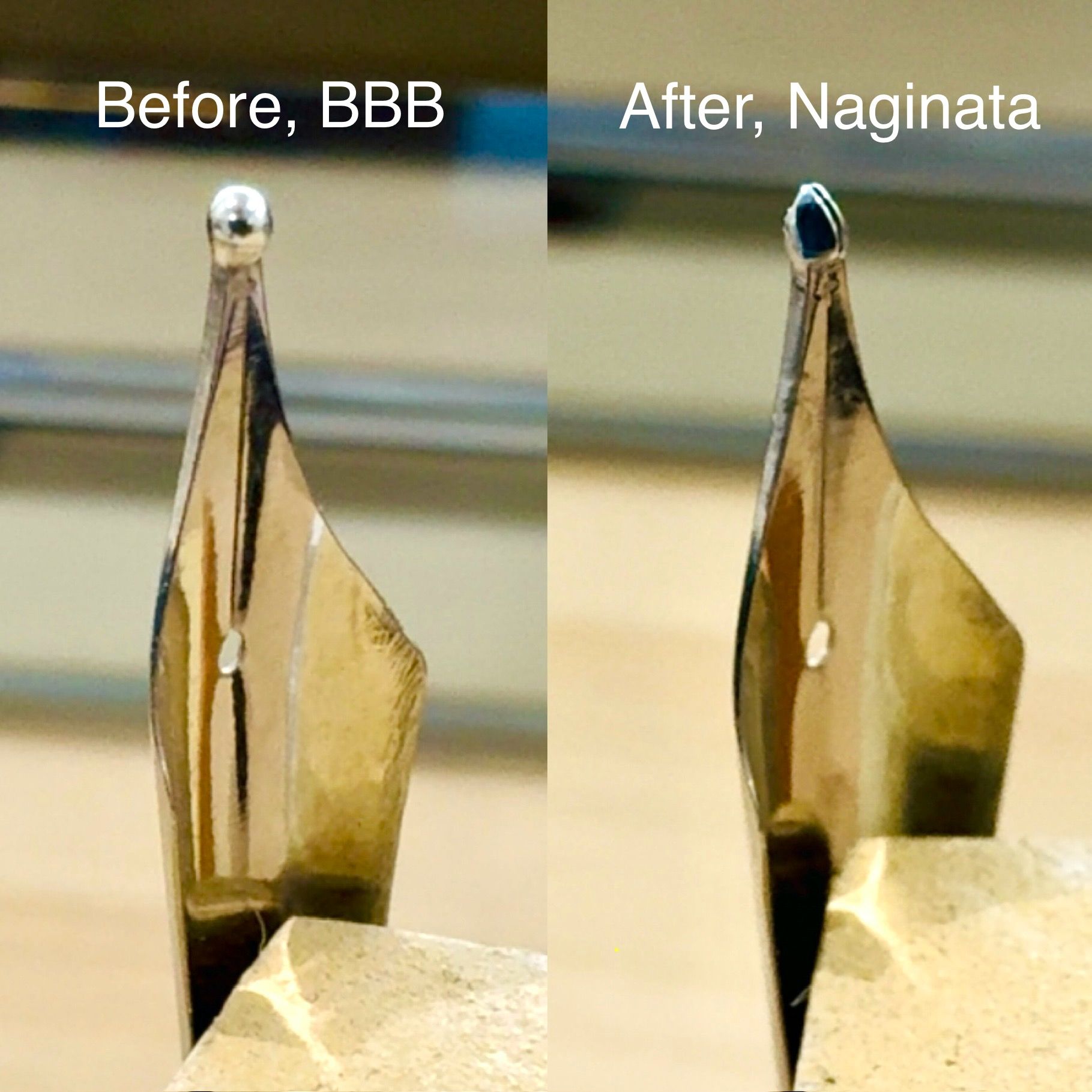 A BBB nib that has been ground down to a Naginata nib