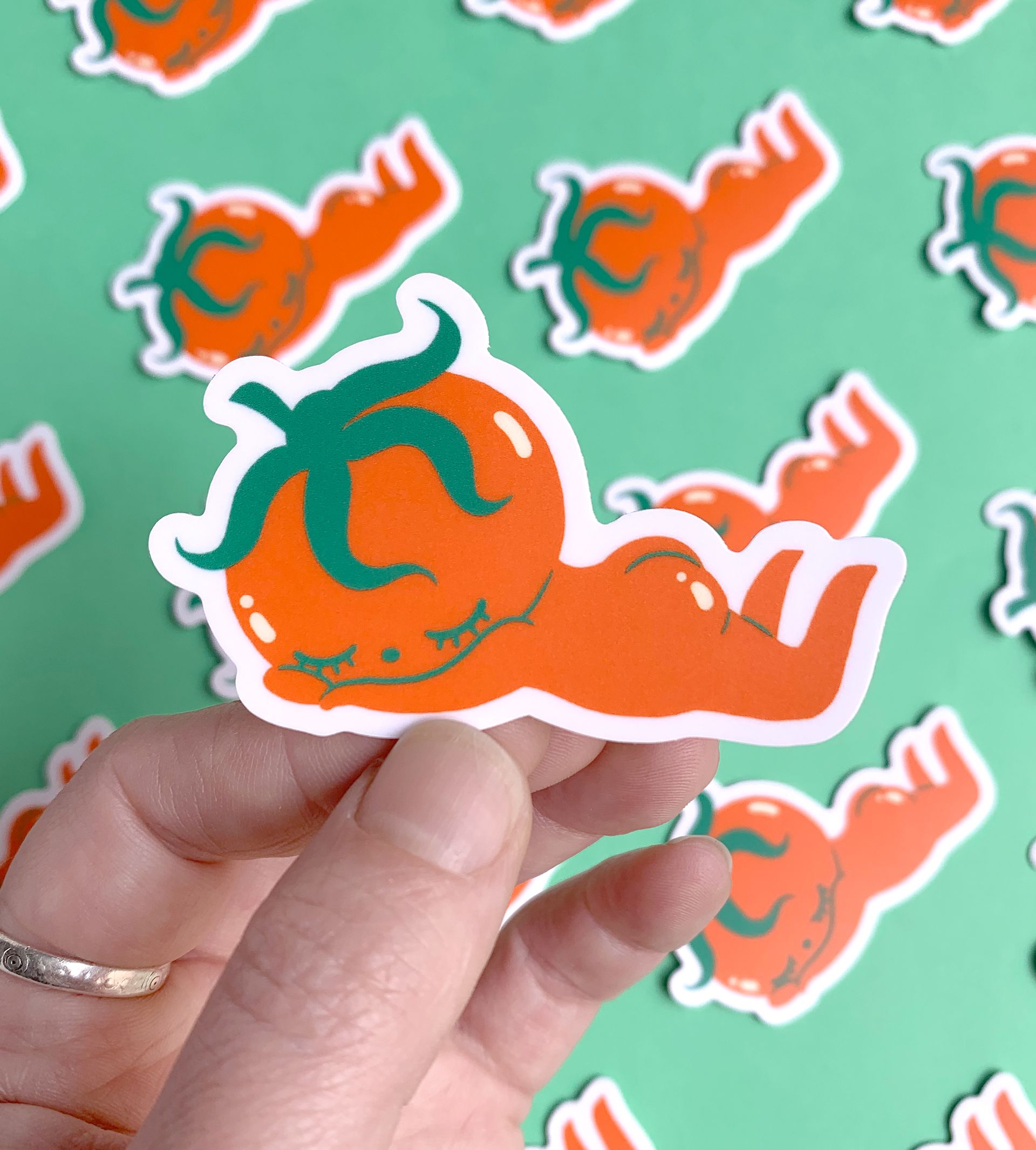 Cute sleeping tomato character with a shiny bum