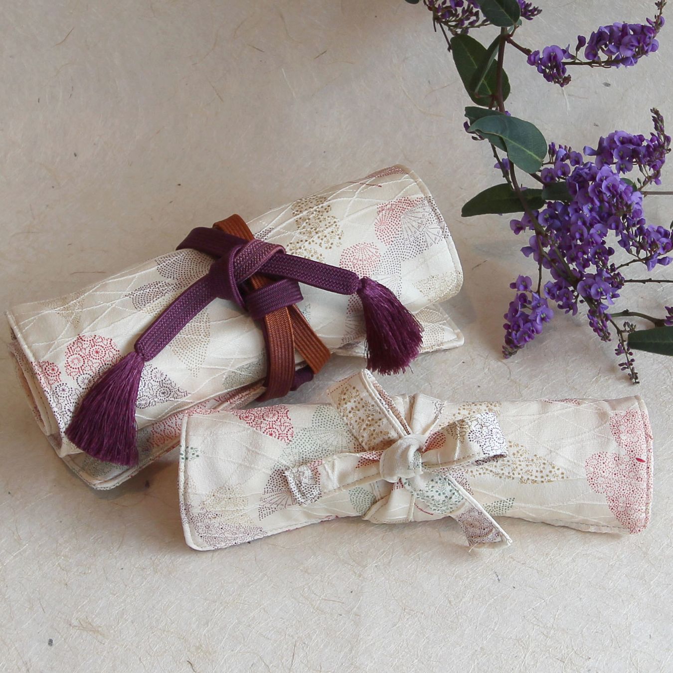 Rainbow coloured butterfly recycled kimono pen wrap