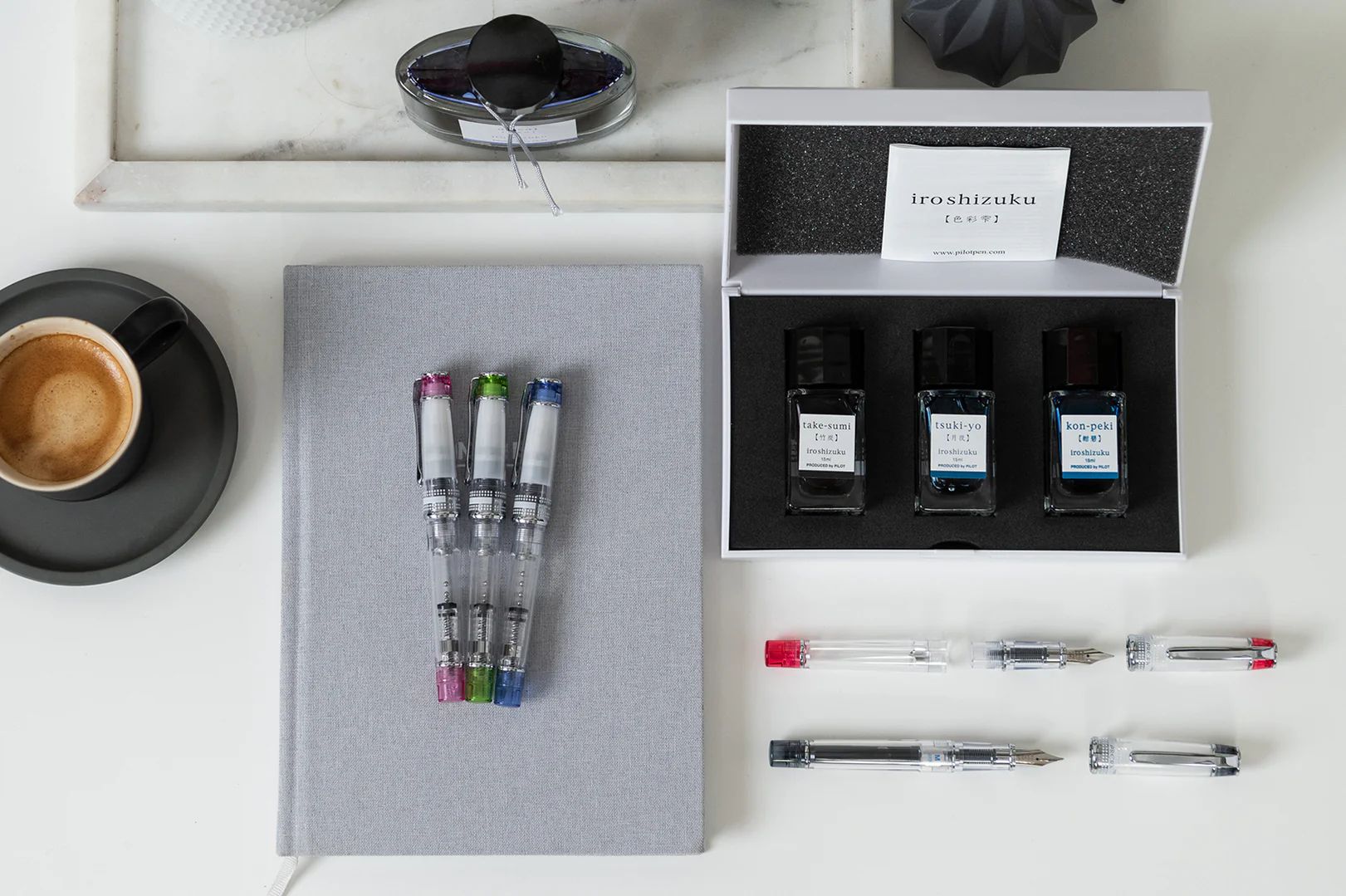 Pilot Prera fountain pens and Iroshizuku ink gift set