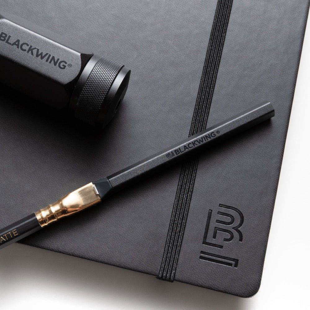 Blackwing pencil, notebook and sharpener, in all black